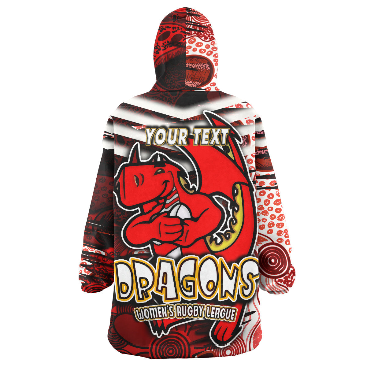 NRLW St. George Snug Hoodie - Custom Dragon Women's Rugby League Aboriginal Style Wearable Blanket Hoodie - Vibe Hoodie Shop