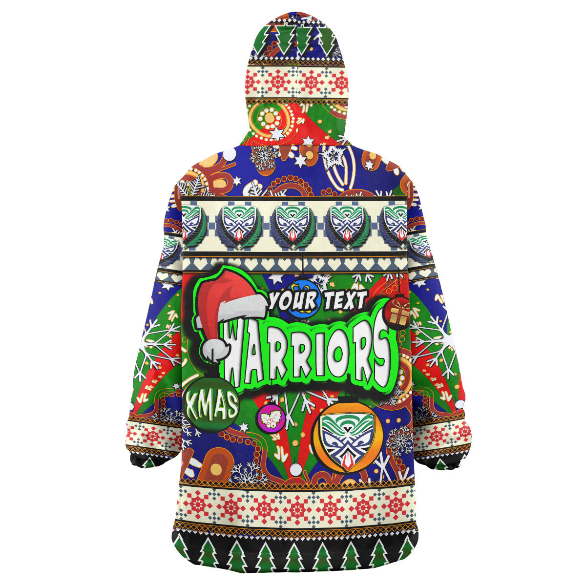 Warriors Rugby Christmas Snug Hoodie - Custom Xmas Warriors Christmas Balls, Snowflake With Aboriginal Patterns Wearable Blanket Hoodie - Vibe Hoodie Shop