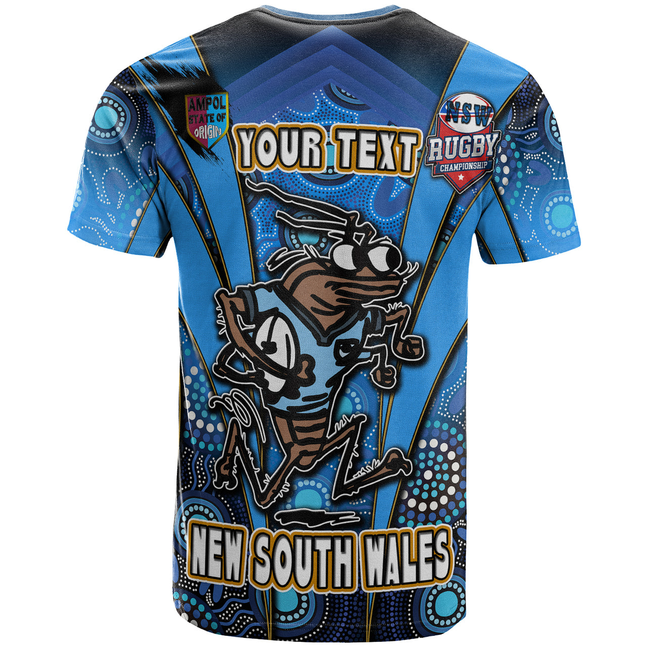 New South Wales Blues Mascot With Aboriginal Art STATE OF ORIGIN T shirt RLT12 - Vibe Hoodie Shop