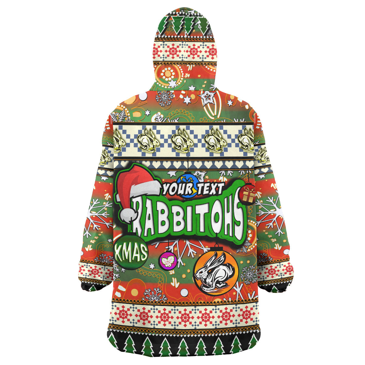 Rabbitohs Rugby Christmas Snug Hoodie - Custom Xmas Rabbitohs Christmas Balls, Snowflake With Aboriginal Patterns Wearable Blanket Hoodie - Vibe Hoodie Shop