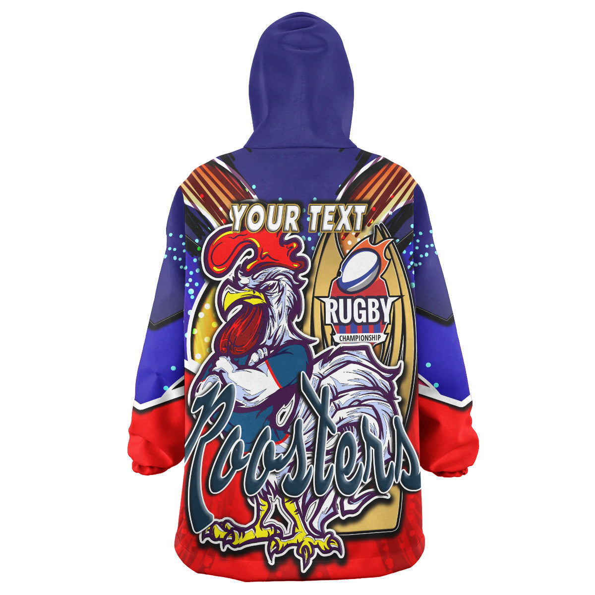 Roosters Rugby Snug Hoodie - Custom Rooster Mascot With Cup NRL Grand Final Player And Number Wearable Blanket Hoodie - Vibe Hoodie Shop