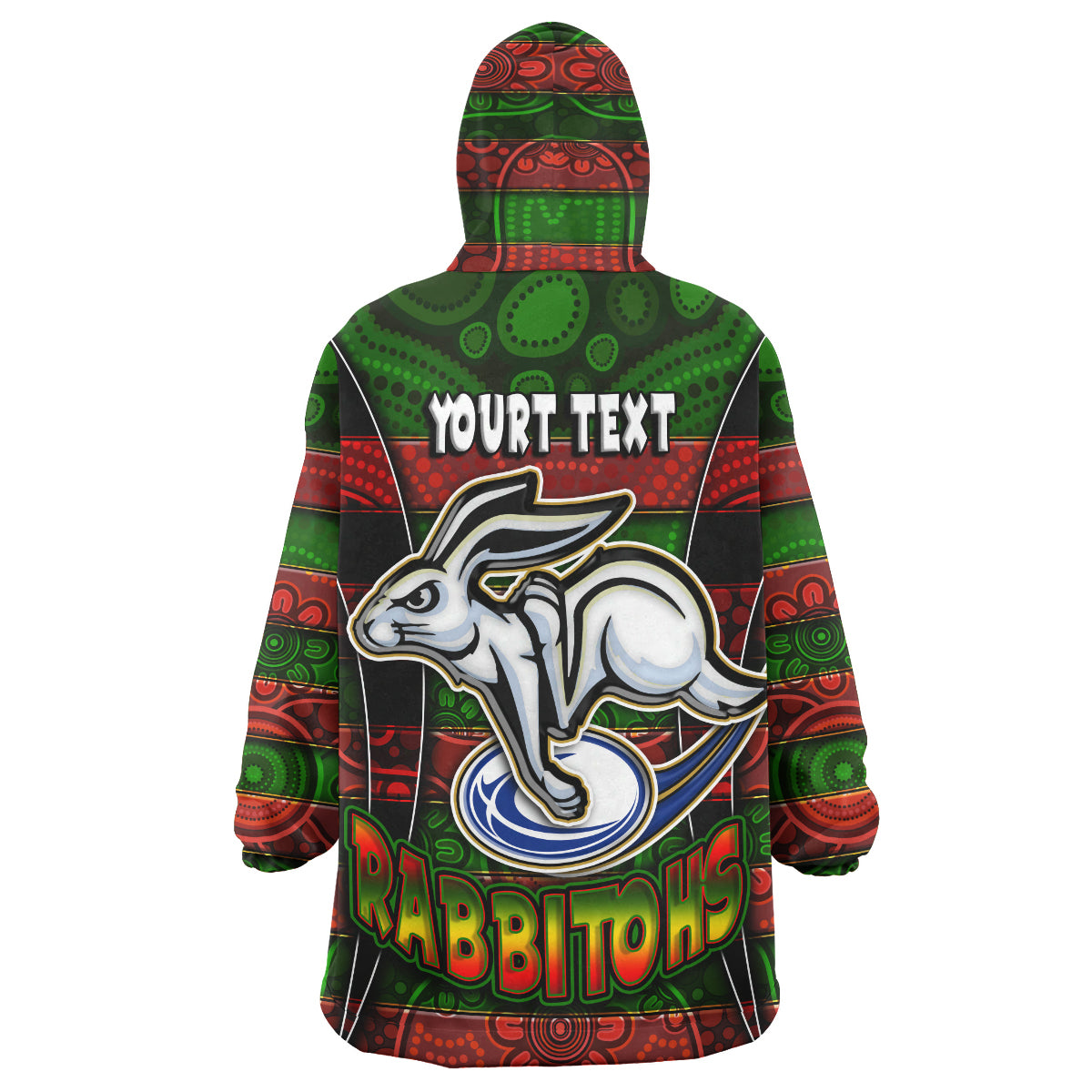 Rabbitohs Rugby Snug Hoodie - Custom Rabbit Aboriginal Style Pattern Personalised Player And Number Wearable Blanket Hoodie RLT14 - Vibe Hoodie Shop