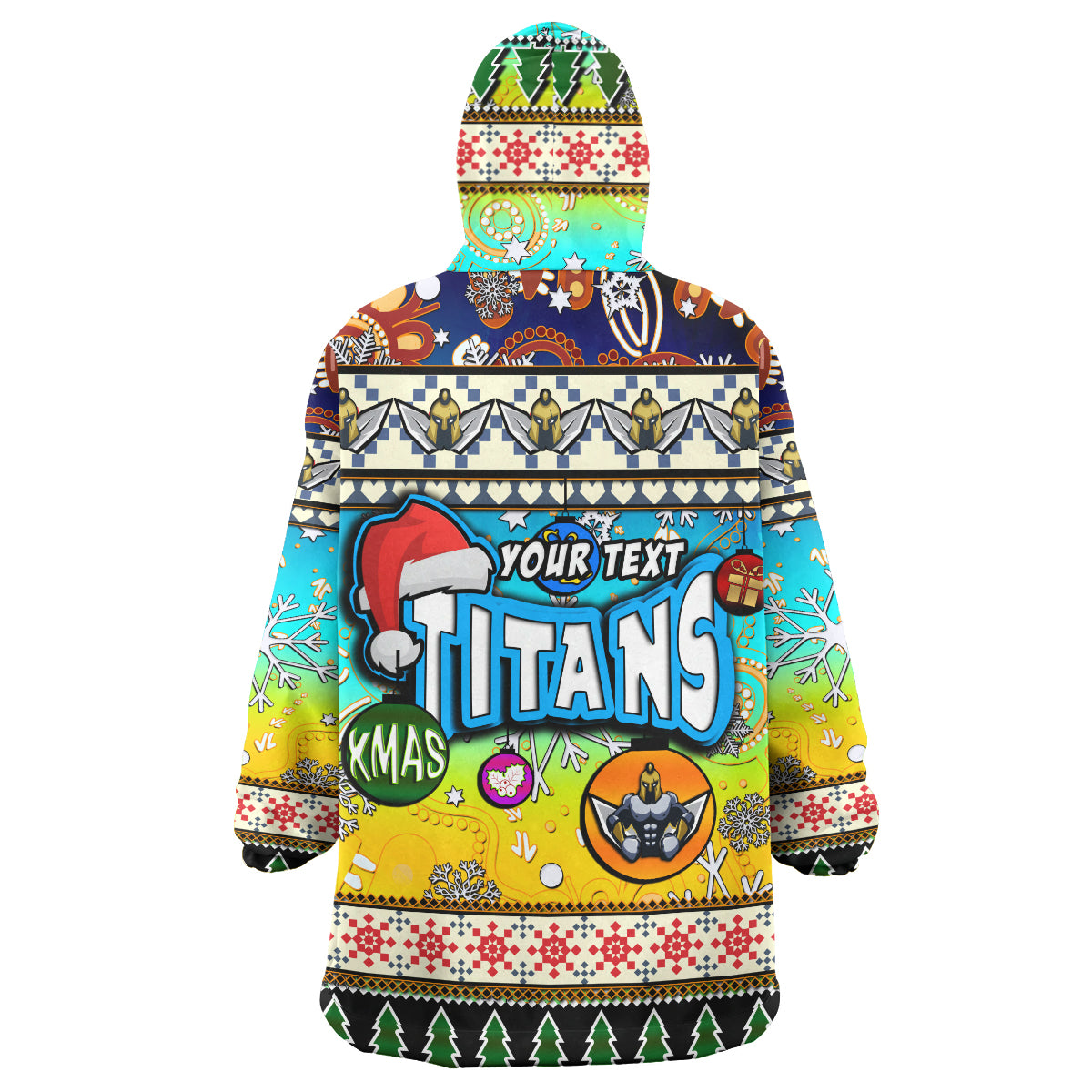 TiTans Rugby Christmas Snug Hoodie - Custom Xmas TiTans Christmas Balls, Snowflake With Aboriginal Patterns Wearable Blanket Hoodie - Vibe Hoodie Shop