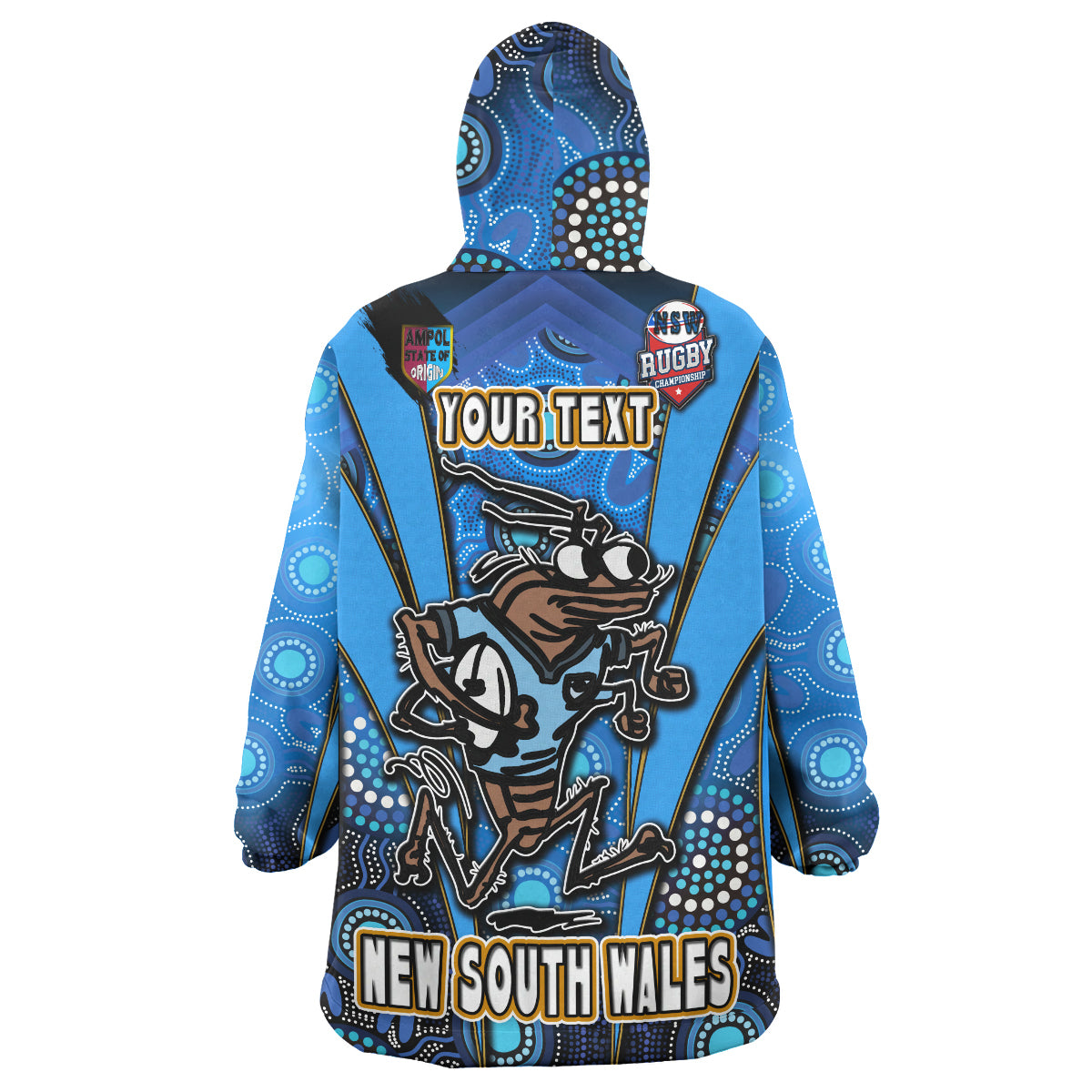 New South Wales Rugby League Team Snug Hoodie - Custom New South Wales Blues Mascot With Aboriginal Art STATE OF ORIGIN Wearable Blanket Hoodie RLT14 - Vibe Hoodie Shop