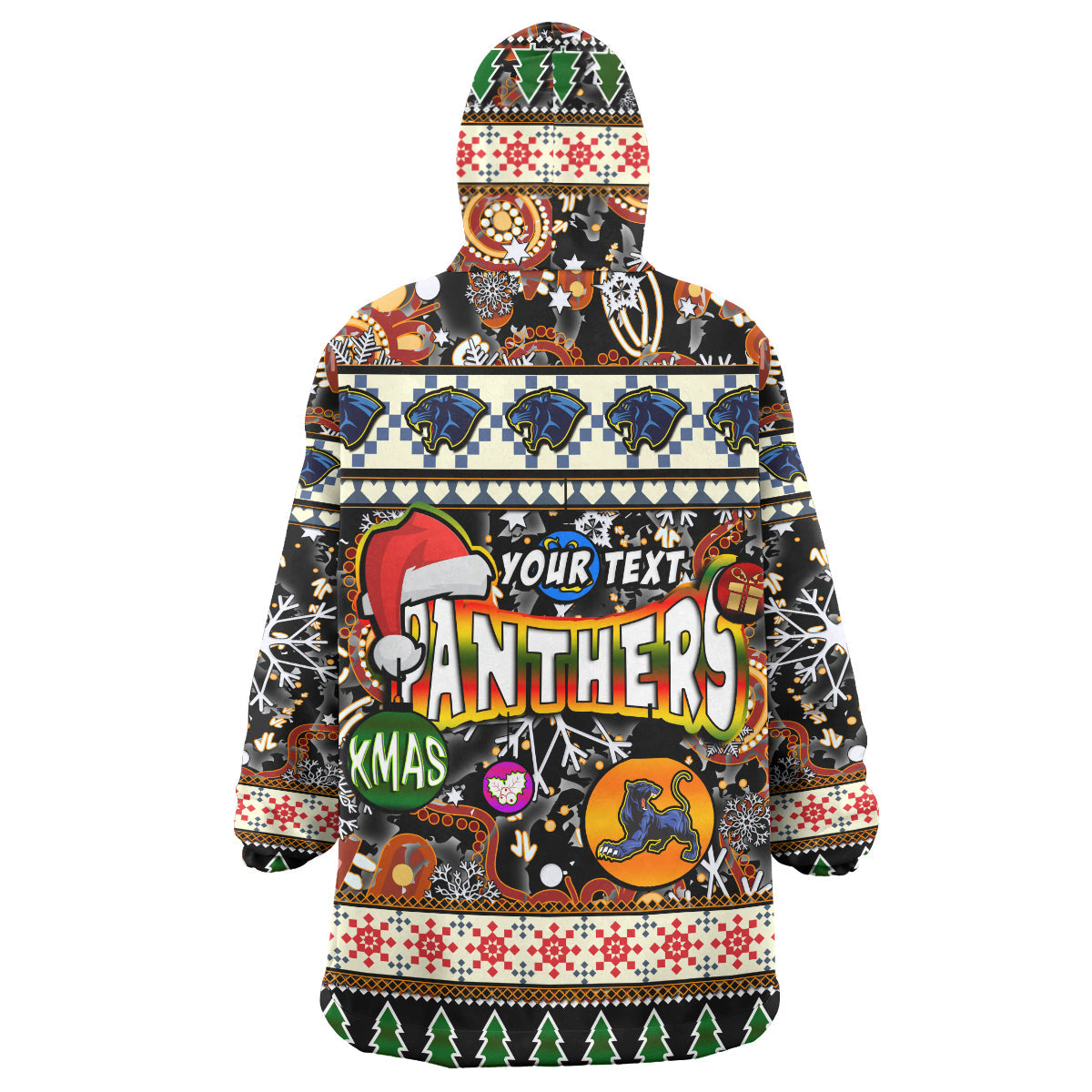 Panthers Rugby Christmas Snug Hoodie - Custom Xmas Panthers Christmas Balls, Snowflake With Aboriginal Patterns Wearable Blanket Hoodie - Vibe Hoodie Shop