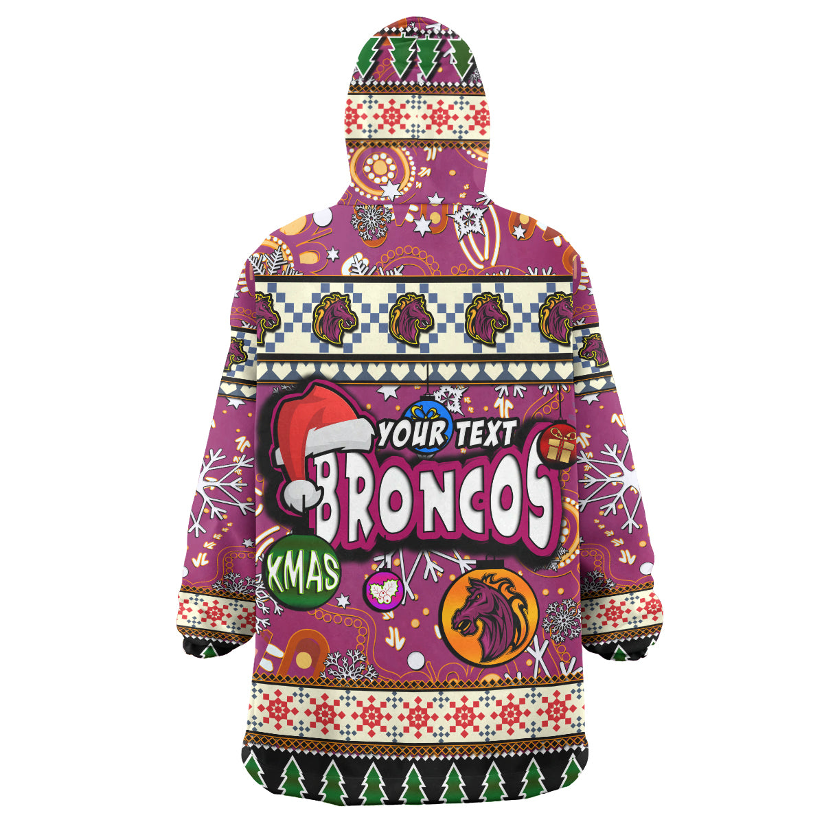 Broncos Rugby Christmas Snug Hoodie - Custom Xmas Broncos Christmas Balls, Snowflake With Aboriginal Patterns Wearable Blanket Hoodie - Vibe Hoodie Shop