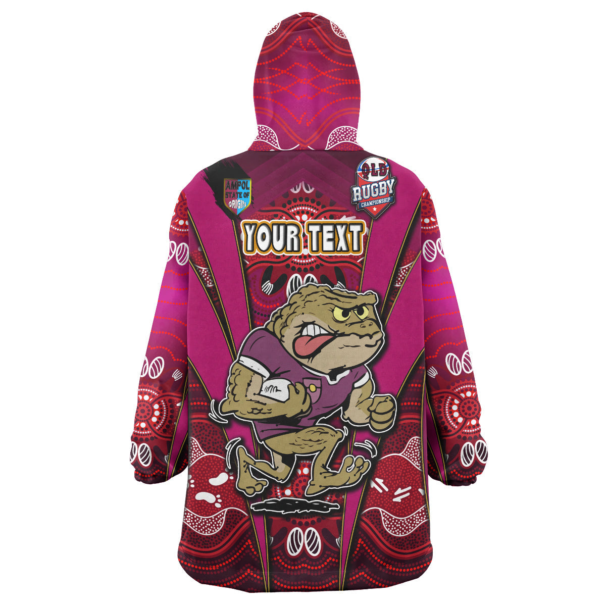 Queensland Rugby League Team Snug Hoodie - Custom Queensland Maroons Mascot With Aboriginal Art STATE OF ORIGIN Wearable Blanket Hoodie - Vibe Hoodie Shop