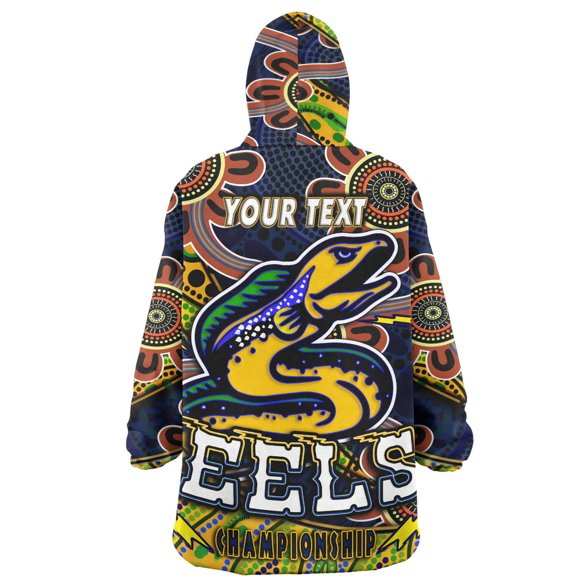 NRLW Eels Rugby Snug Hoodie - Custom Eels Women's Rugby League With Aboriginal Style Player And Number Wearable Blanket Hoodie - Vibe Hoodie Shop