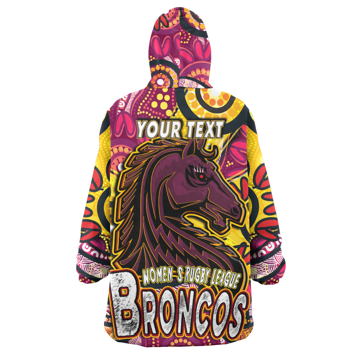 NRLW Broncos Rugby Snug Hoodie - Custom Broncos Rugby Women's Rugby League Aboriginal Dot Painting Woman Wearable Blanket Hoodie - Vibe Hoodie Shop