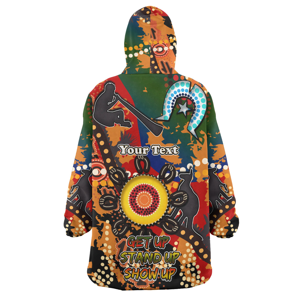 Australia NAIDOC Week 2023 Wearable Blanket Hoodie- Custom Naidoc Aboriginal Inspired Dot Art Painting With Native Kangaroo "Get up, Stand up, Show up," Wearable Blanket Hoodie - Vibe Hoodie Shop