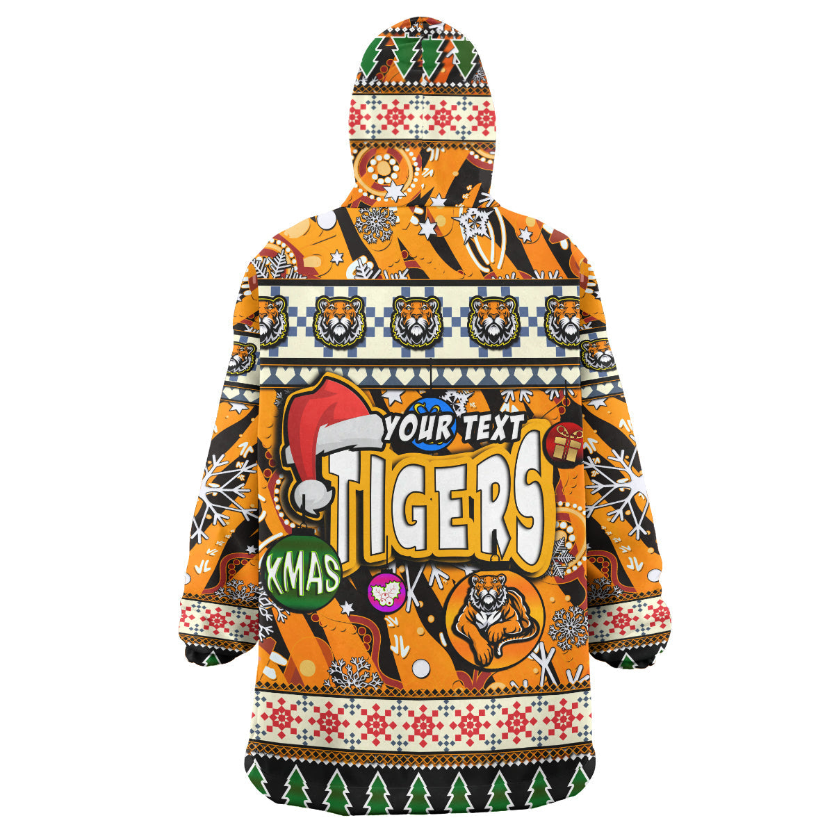 Tigers Rugby Christmas Snug Hoodie - Custom Xmas Tigers Christmas Balls, Snowflake With Aboriginal Patterns Wearable Blanket Hoodie - Vibe Hoodie Shop