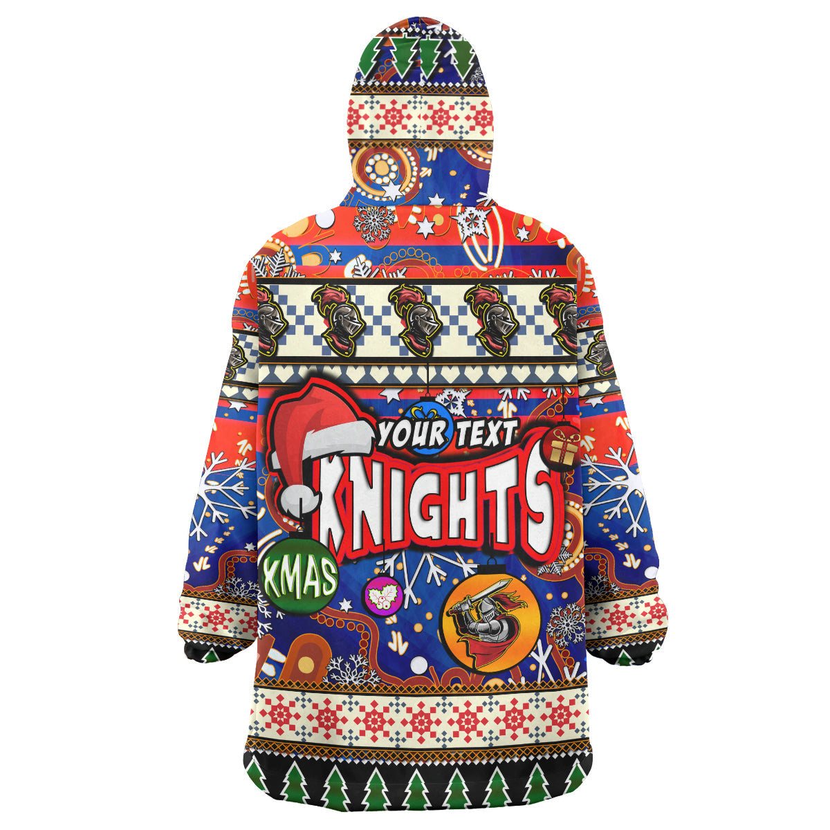 Knights Rugby Christmas Snug Hoodie - Custom Xmas Knights Christmas Balls, Snowflake With Aboriginal Patterns Wearable Blanket Hoodie - Vibe Hoodie Shop