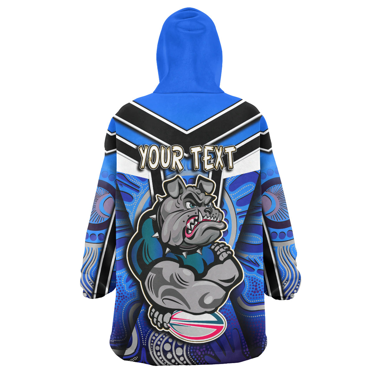 Bulldogs Rugby Snug Hoodie - Custom Bulldog Rugby Ball With Aboriginal Pattern Personalised Player And Number Wearable Blanket Hoodie RLT14 - Vibe Hoodie Shop