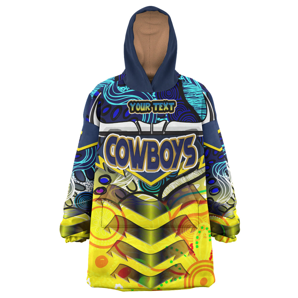 Cowboys Rugby Snug Hoodie - Custom Cow Horn With Aboriginal Contemporary Dot Painting Pattern Wearable Blanket Hoodie RLT14 - Vibe Hoodie Shop