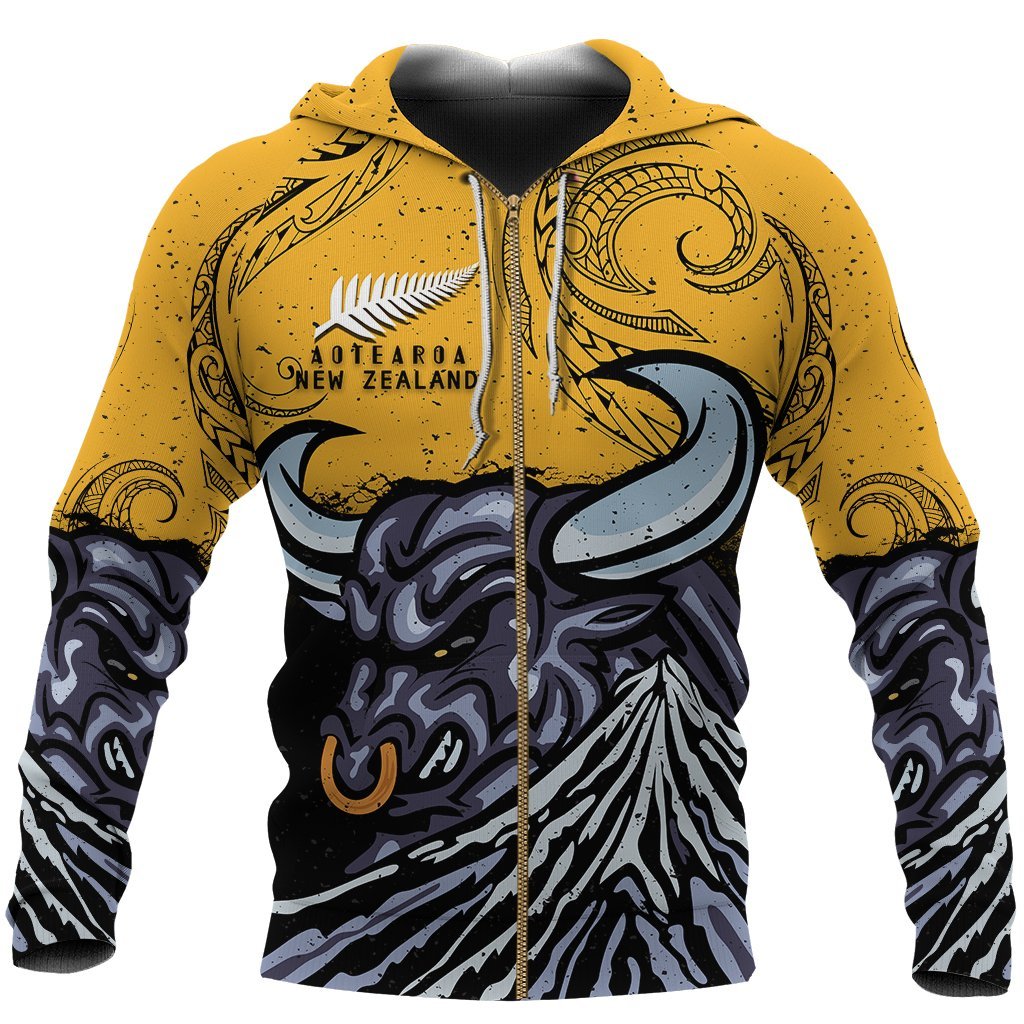 New Zealand Taranaki Zip Up Hoodie, Maori Bull Zipper Hoodie - Vibe Hoodie Shop