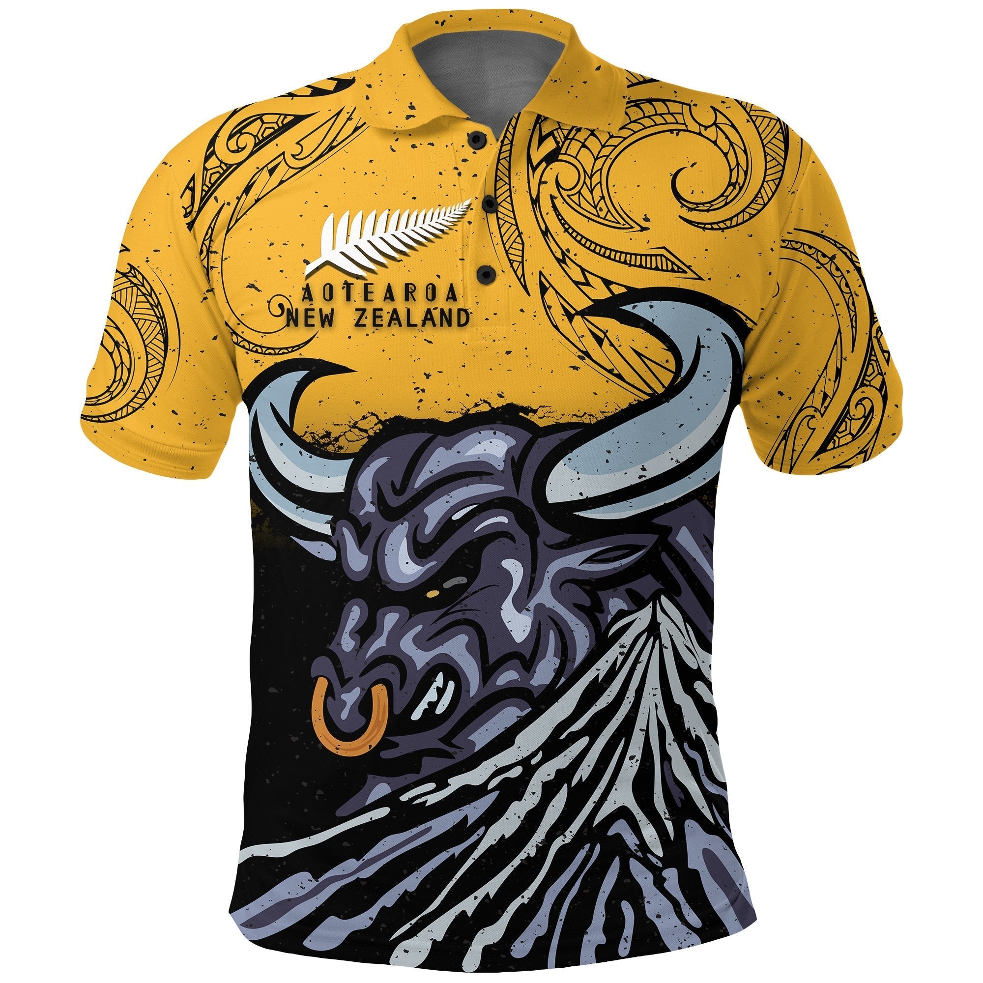 New Zealand Taranaki Polo Shirt, Maori Bull Golf Shirt - Vibe Hoodie Shop