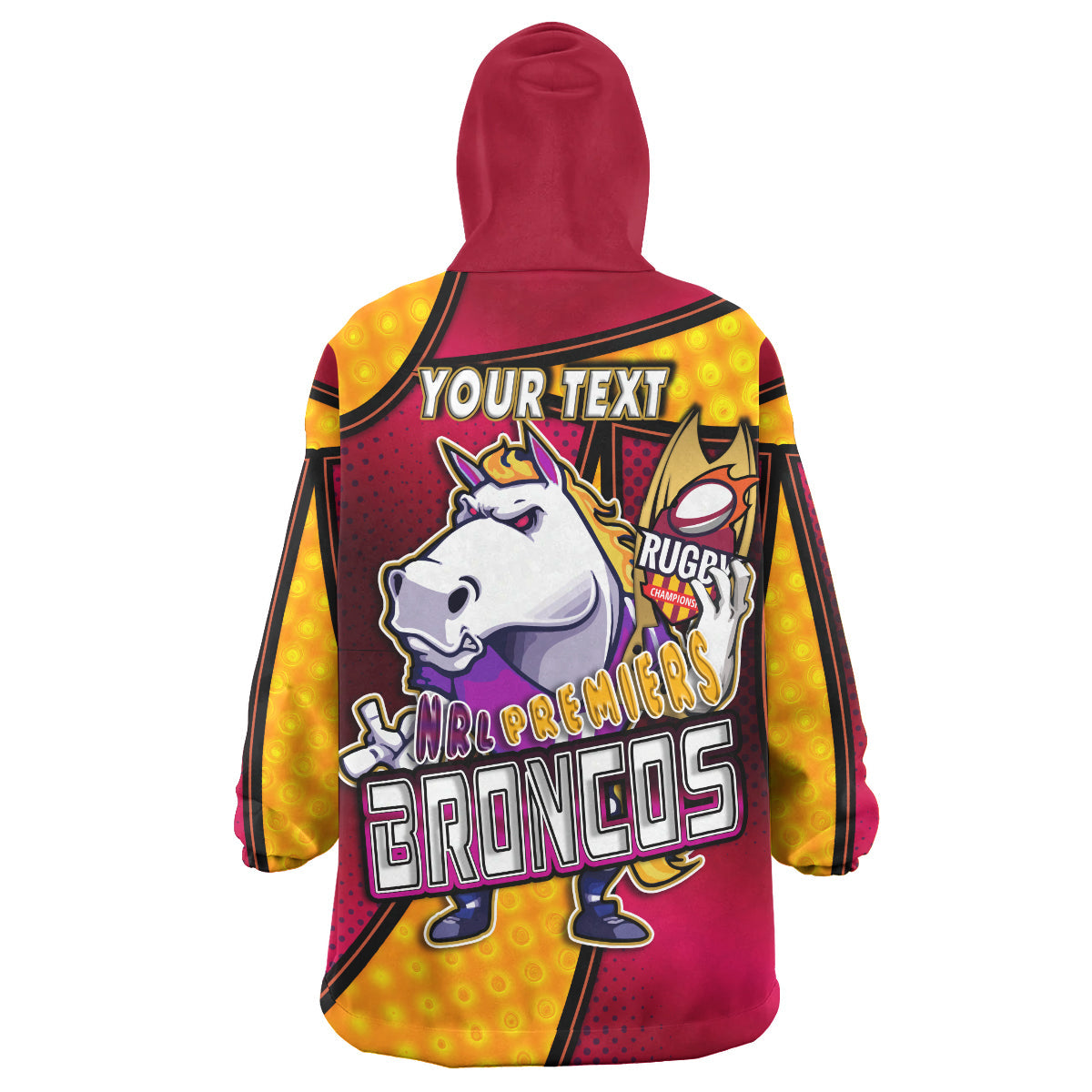 Broncos Rugby Snug Hoodie - Custom Broncos Horse Rugby NRL Grand Final with Dot Painting Personalised Player And Number Wearable Blanket Hoodie - Vibe Hoodie Shop