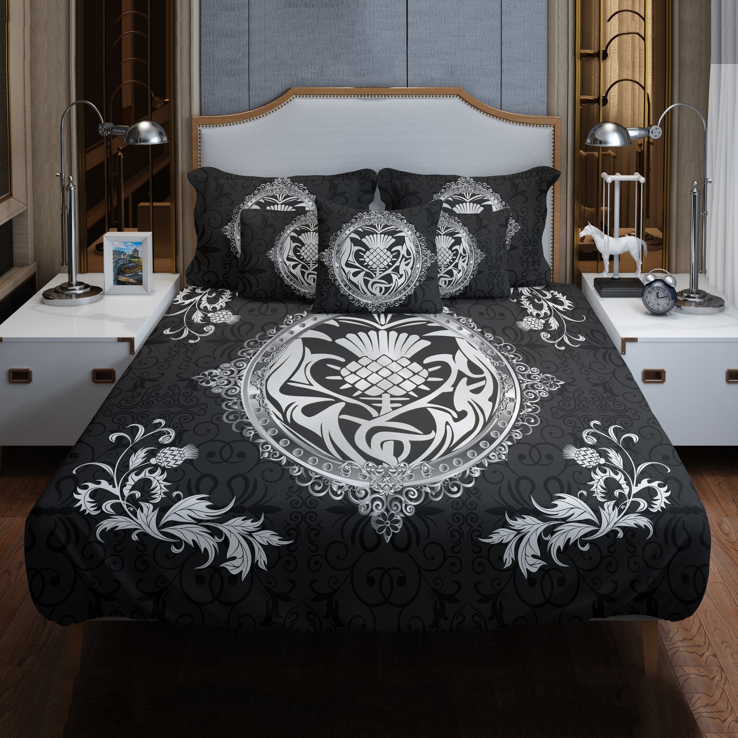 Luxury Silver Thistle Scotland  Bedding Set K5 Black - Vibe Hoodie Shop