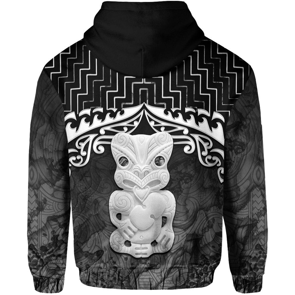 New Zealand Zip Up Hoodie, Poutama Maori Hei Tiki Zipper Hoodie Black - Vibe Hoodie Shop