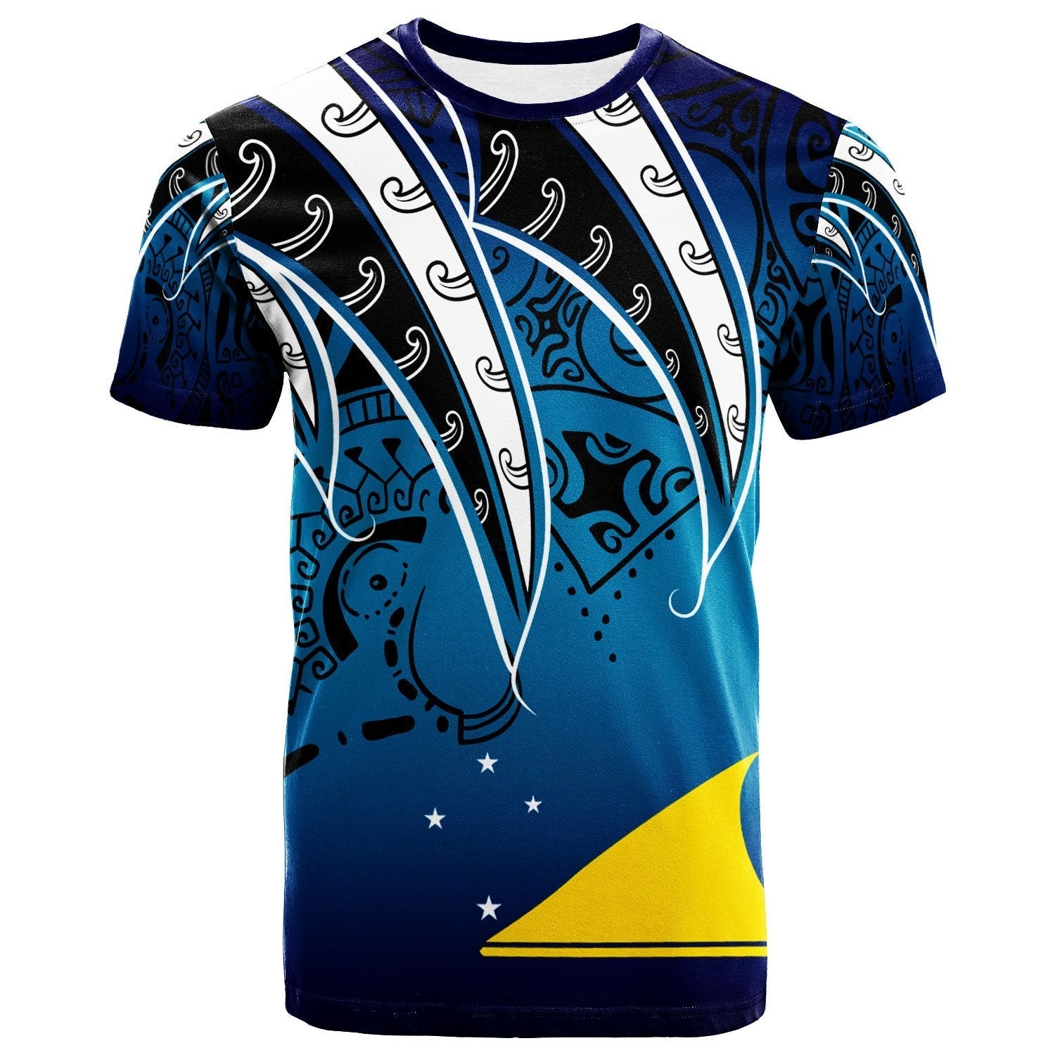 Tokelau T shirt - Tropical Leaf Blue Gradient Style - Vibe Hoodie Shop