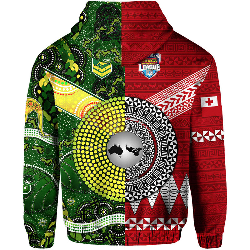 Mate Ma'a Tonga Ngatu And Australia Kangaroos Aboriginal Zip Up And Pullover Hoodie Rugby Together LT8 - Vibe Hoodie Shop