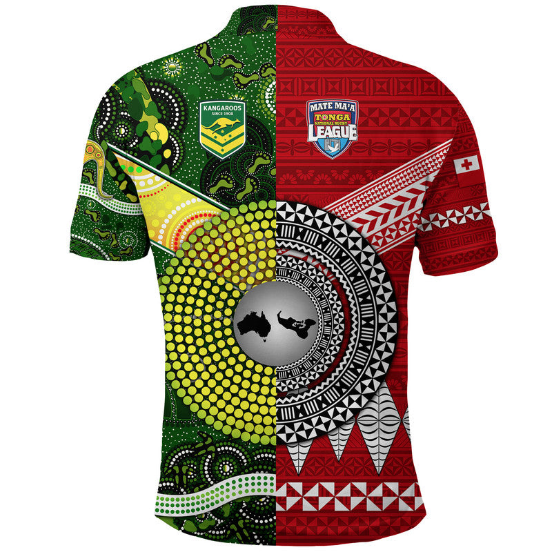 Mate Ma'a Tonga Ngatu And Australia Kangaroos Aboriginal Polo Shirt Rugby Together - Vibe Hoodie Shop