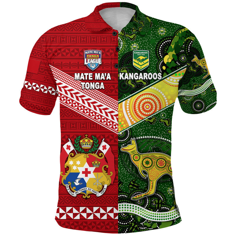 Mate Ma'a Tonga Ngatu And Australia Kangaroos Aboriginal Polo Shirt Rugby Together - Vibe Hoodie Shop