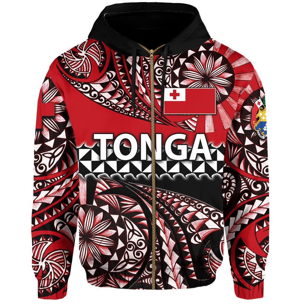 Zip Up Hoodie Tonga Polynesian Tattoo Tongan Tapa - Vibe Hoodie Shop