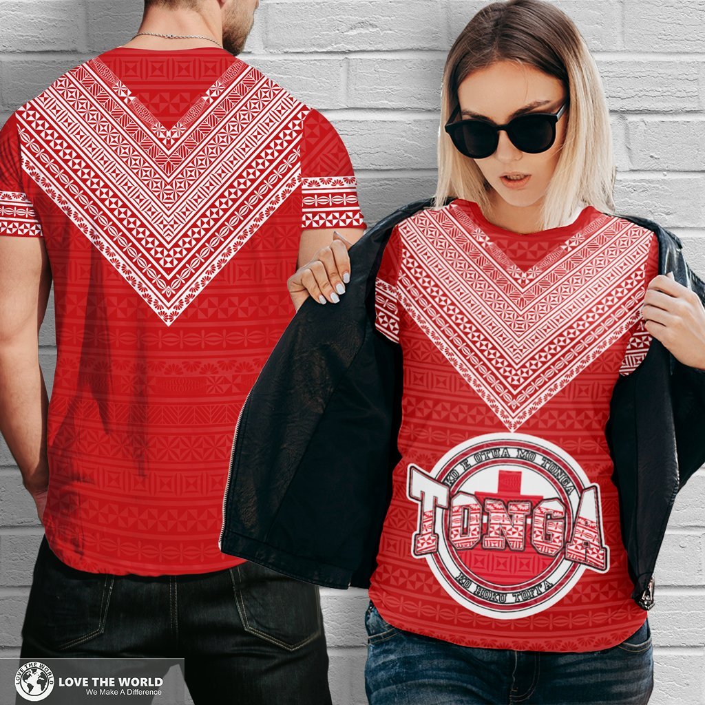 Tonga T shirt - Flag And Tapa Pattern - Vibe Hoodie Shop