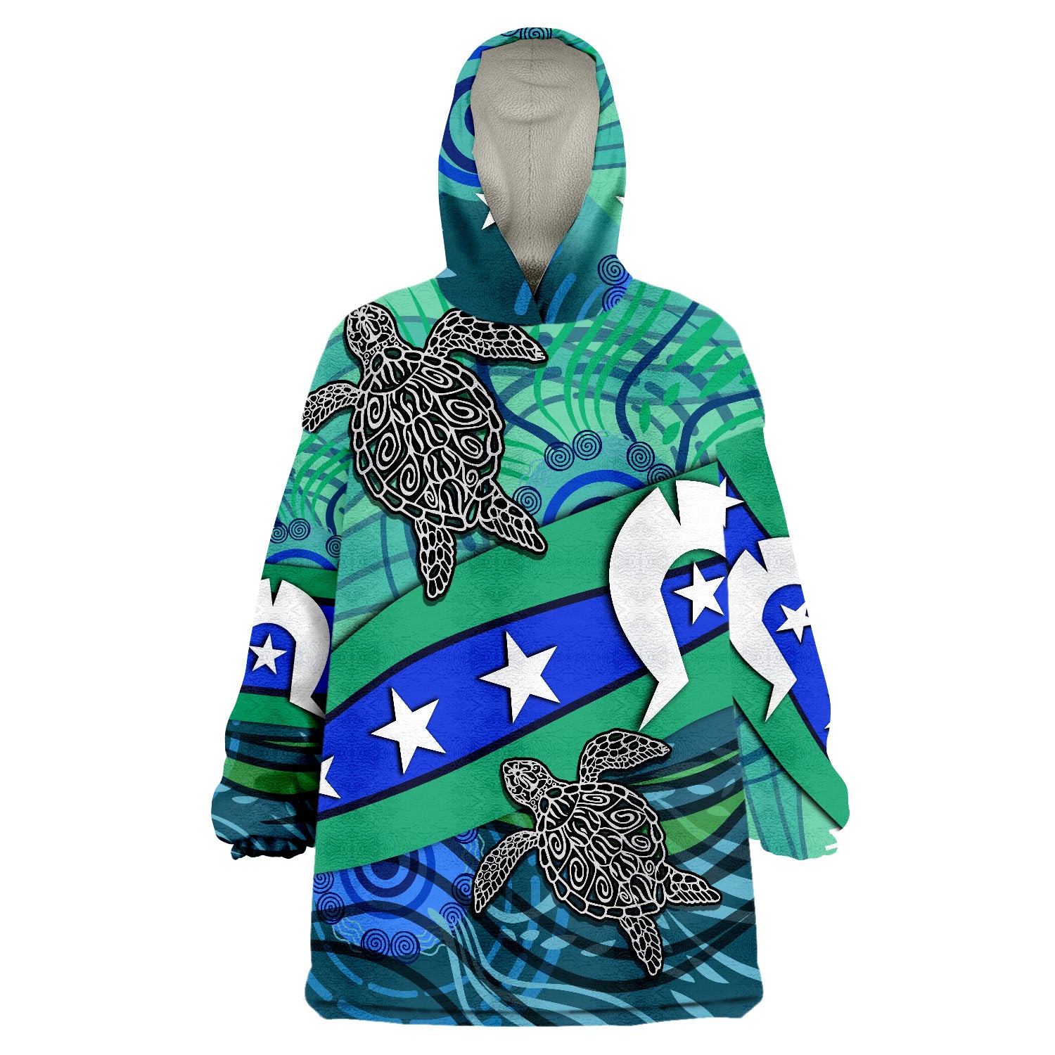 Torres Strait Flag And Turtle Wearable Blanket Hoodie - Vibe Hoodie Shop