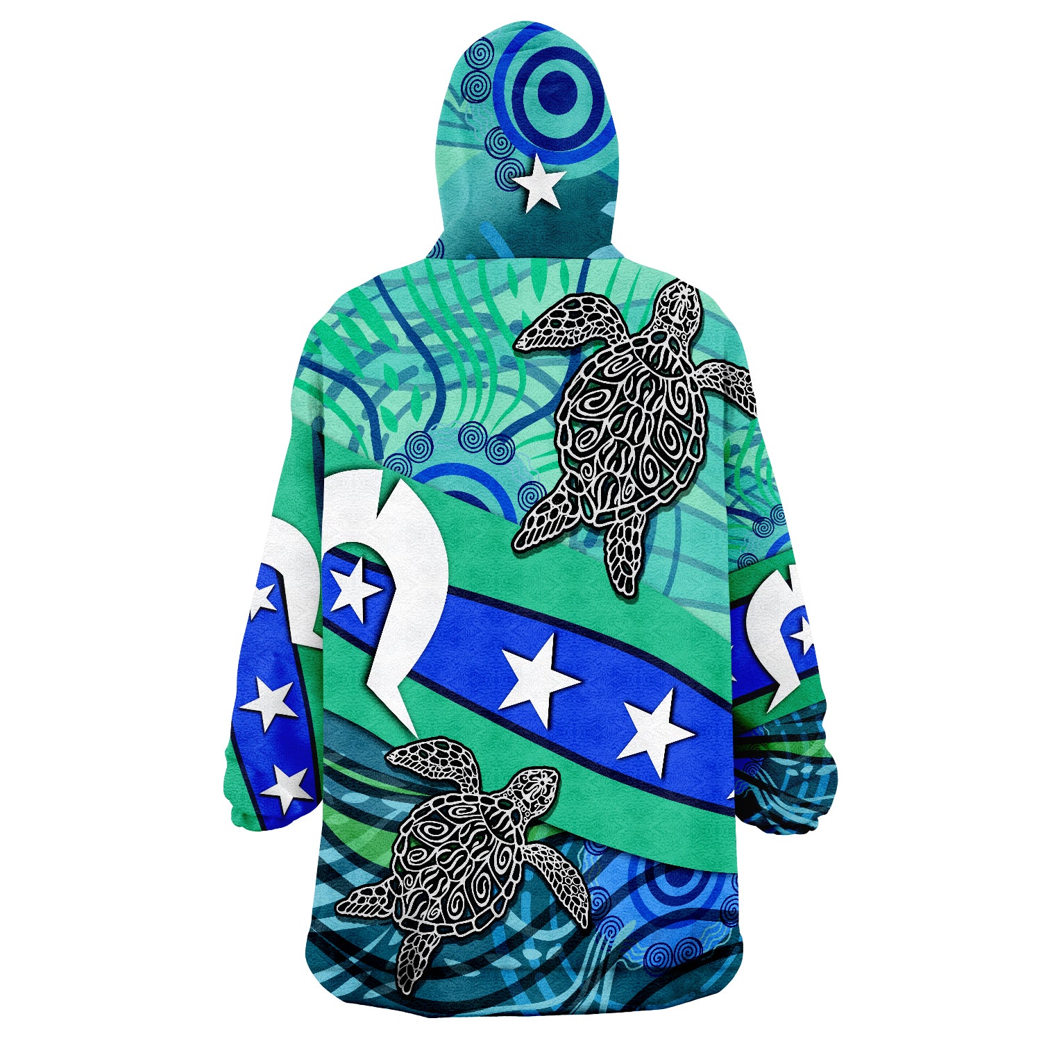 Torres Strait Flag And Turtle Wearable Blanket Hoodie - Vibe Hoodie Shop