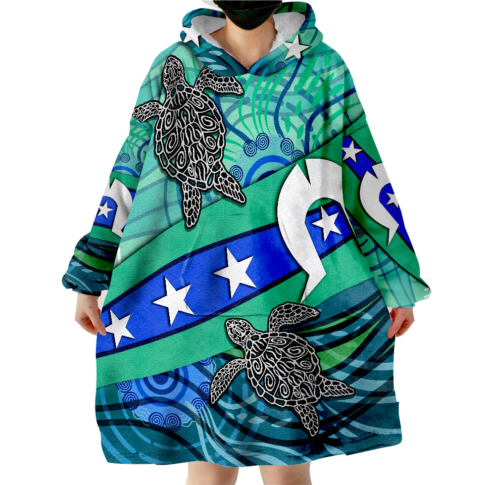 Torres Strait Flag And Turtle Wearable Blanket Hoodie - Vibe Hoodie Shop