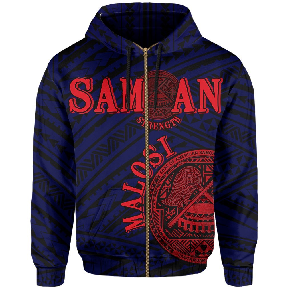 American Samoa Coat Of Arms Bald Eagle Polynesian Zipper Hoodie Blue - Vibe Hoodie Shop