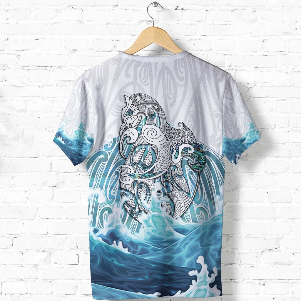 Maori Manaia The Blue Sea T shirt, White - Vibe Hoodie Shop