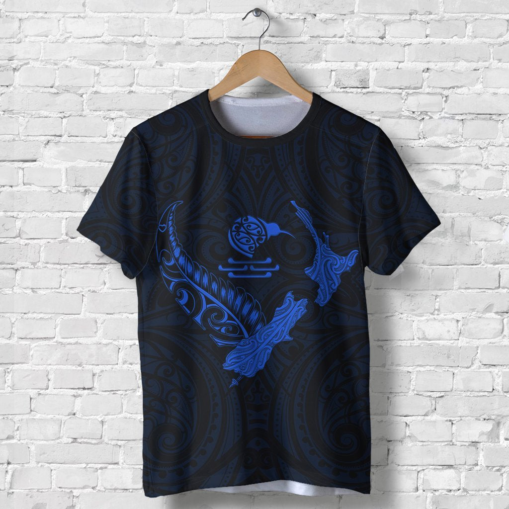 New Zealand Heart T shirt - Map Kiwi mix Silver Fern Blue - Vibe Hoodie Shop