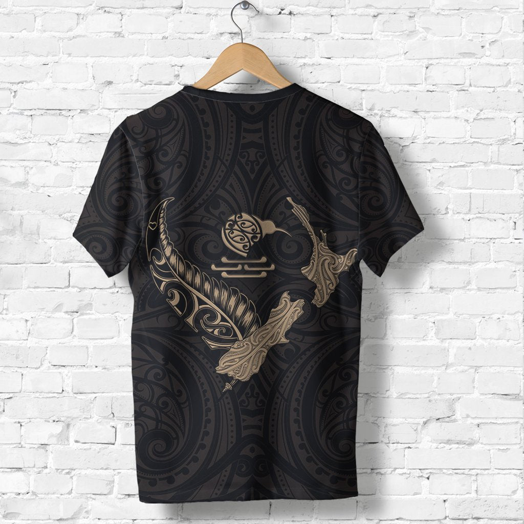 New Zealand Heart T shirt - Map Kiwi mix Silver Fern Gold - Vibe Hoodie Shop