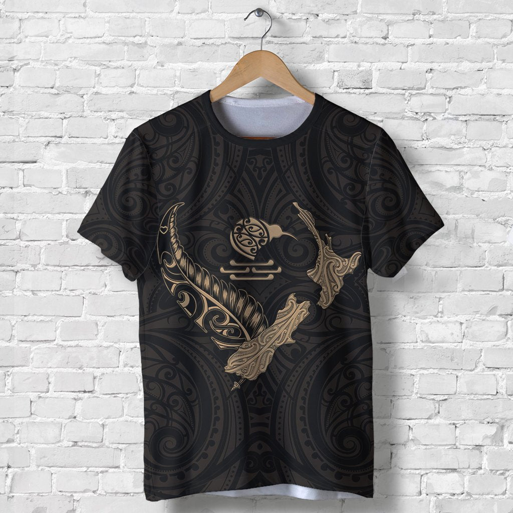 New Zealand Heart T shirt - Map Kiwi mix Silver Fern Gold - Vibe Hoodie Shop