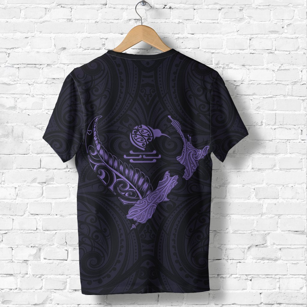 New Zealand Heart T shirt - Map Kiwi mix Silver Fern Pastel Purple - Vibe Hoodie Shop