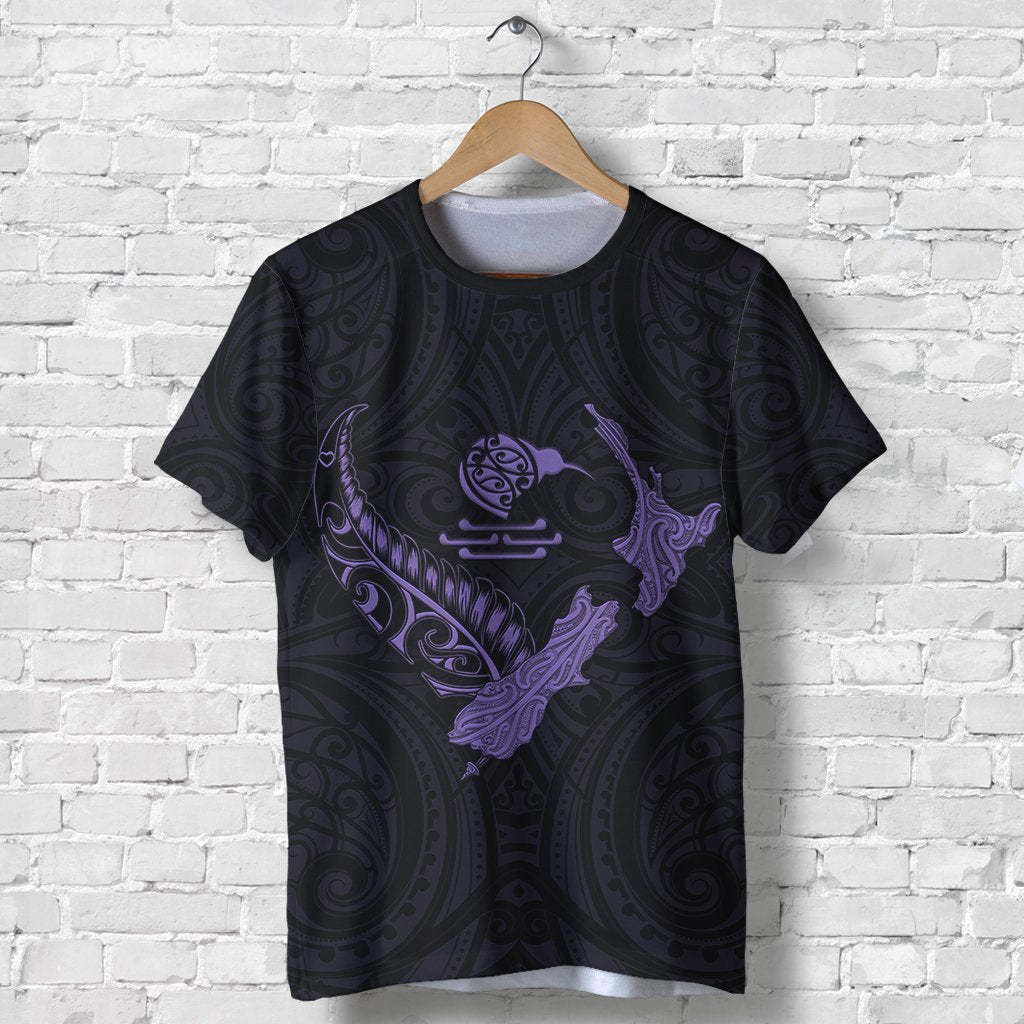 New Zealand Heart T shirt - Map Kiwi mix Silver Fern Pastel Purple - Vibe Hoodie Shop