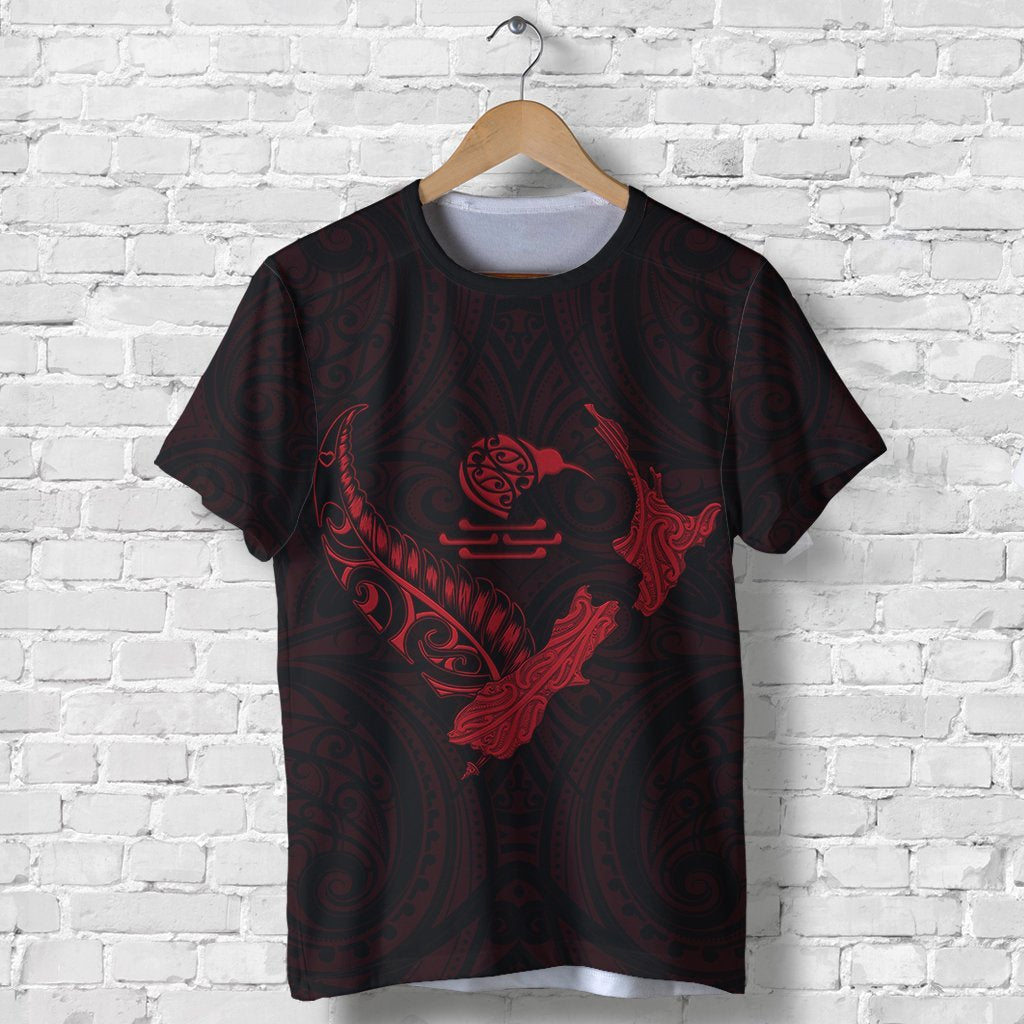 New Zealand Heart T shirt - Map Kiwi mix Silver Fern Red - Vibe Hoodie Shop