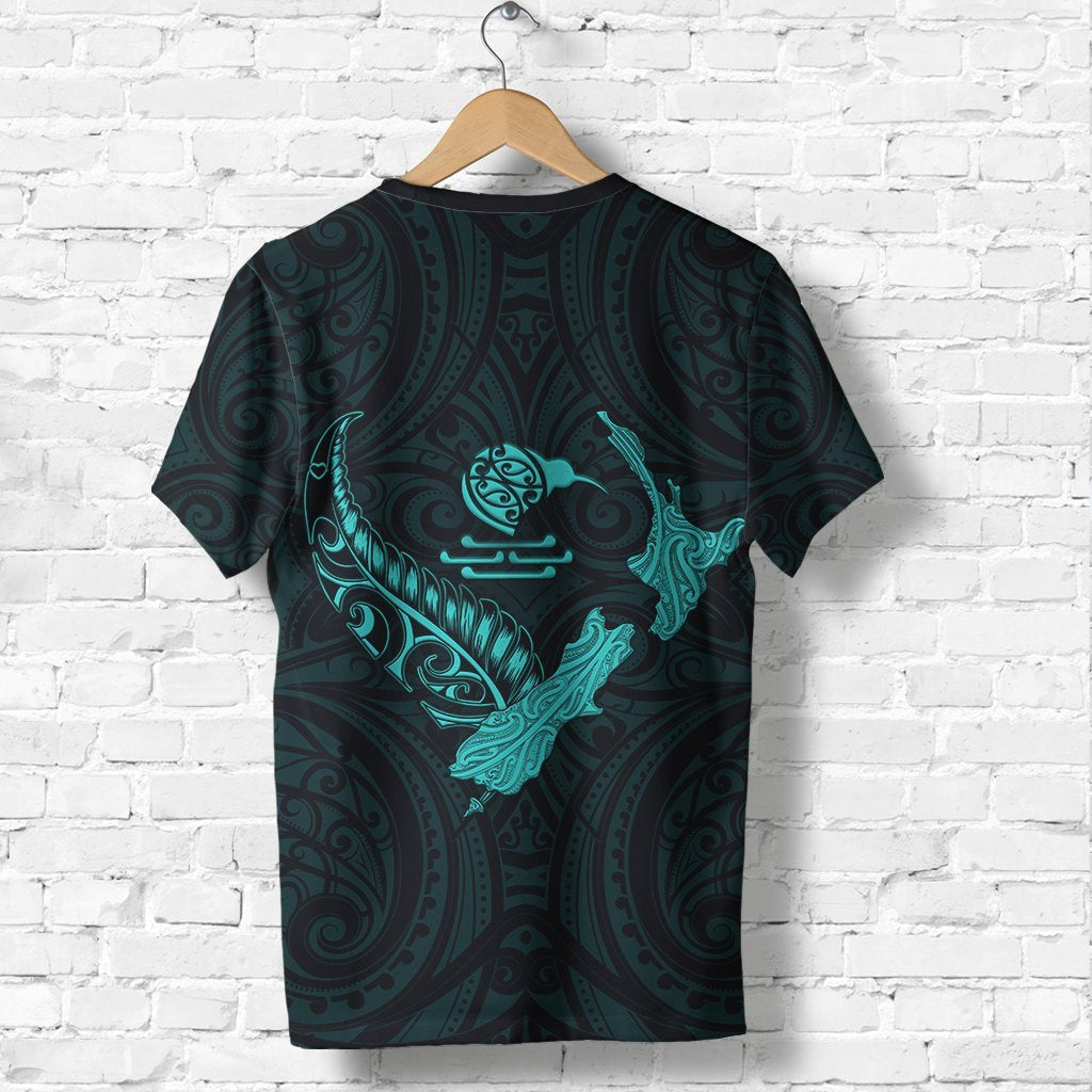 New Zealand Heart T shirt - Map Kiwi mix Silver Fern Turquoise - Vibe Hoodie Shop