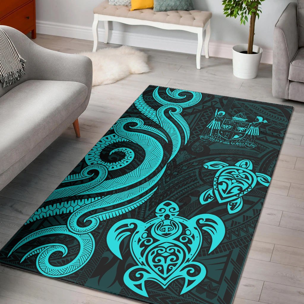 Fiji Area Rug - Turquoise Tentacle Turtle Crest - Vibe Hoodie Shop