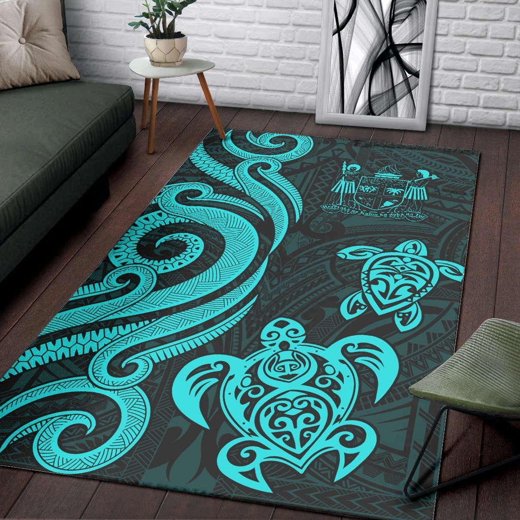 Fiji Area Rug - Turquoise Tentacle Turtle Crest - Vibe Hoodie Shop