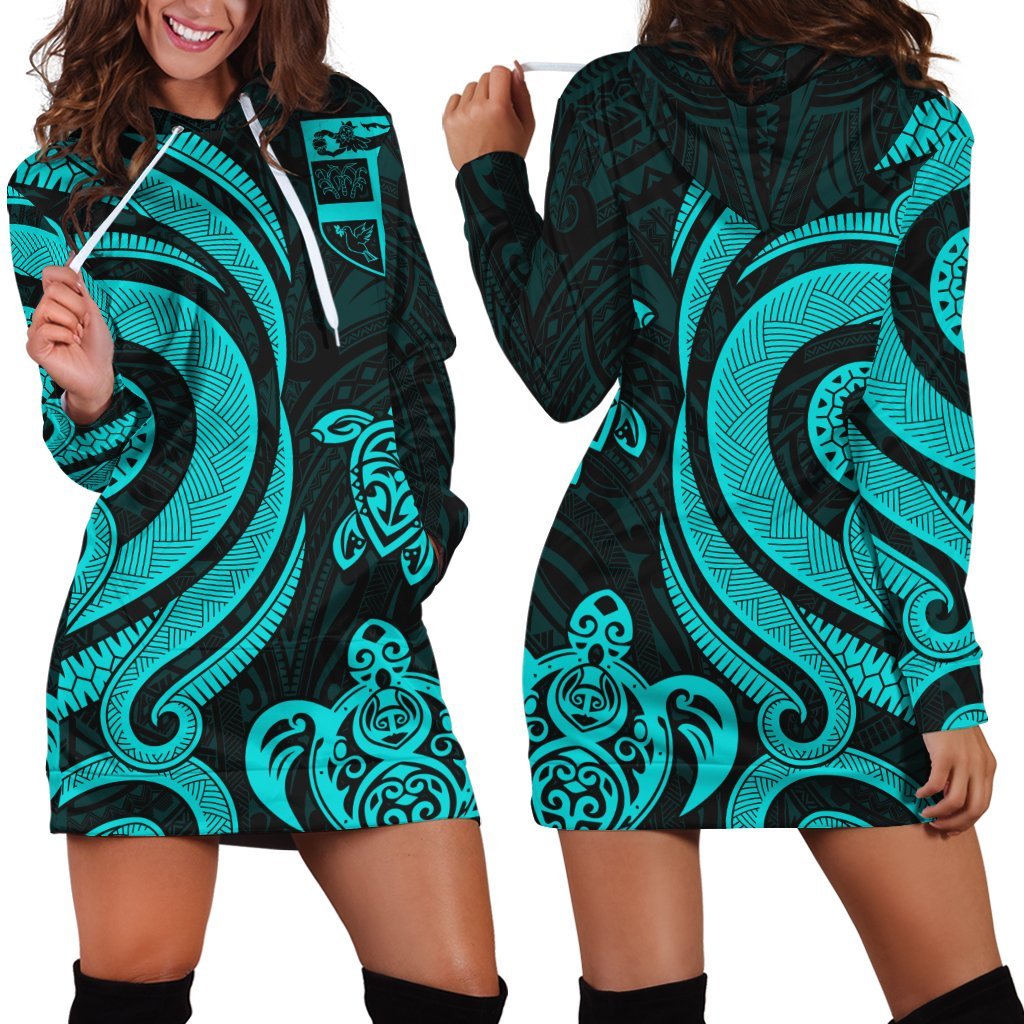 Fiji Women Hoodie Dress - Turquoise Tentacle Turtle - Vibe Hoodie Shop