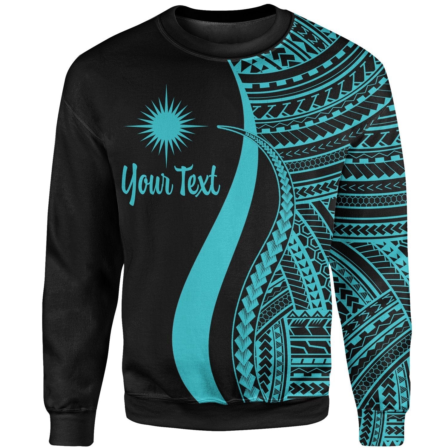 Marshall Islands Custom Personalised Sweatshirt - Turquoise Polynesian Tentacle Tribal Pattern - Vibe Hoodie Shop
