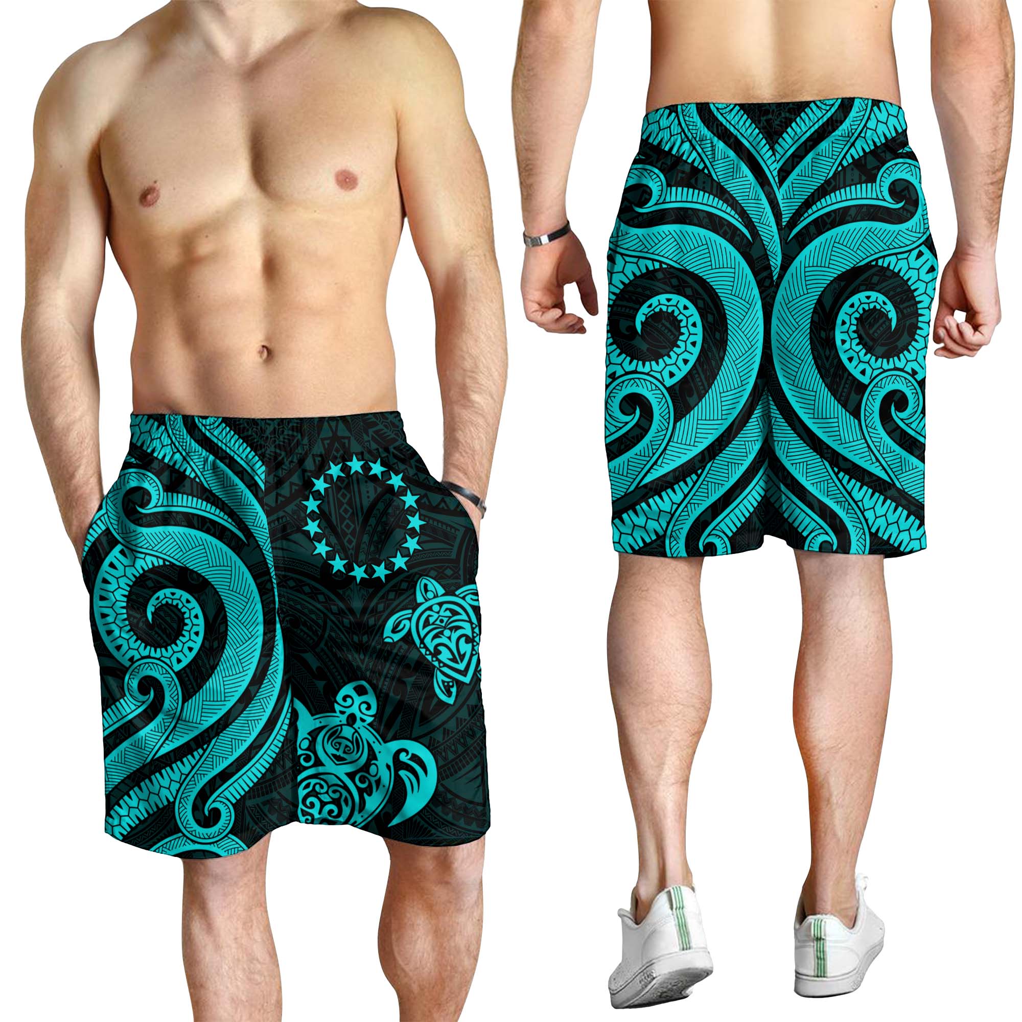 Cook Islands Men's Short - Turquoise Tentacle Turtle - Vibe Hoodie Shop