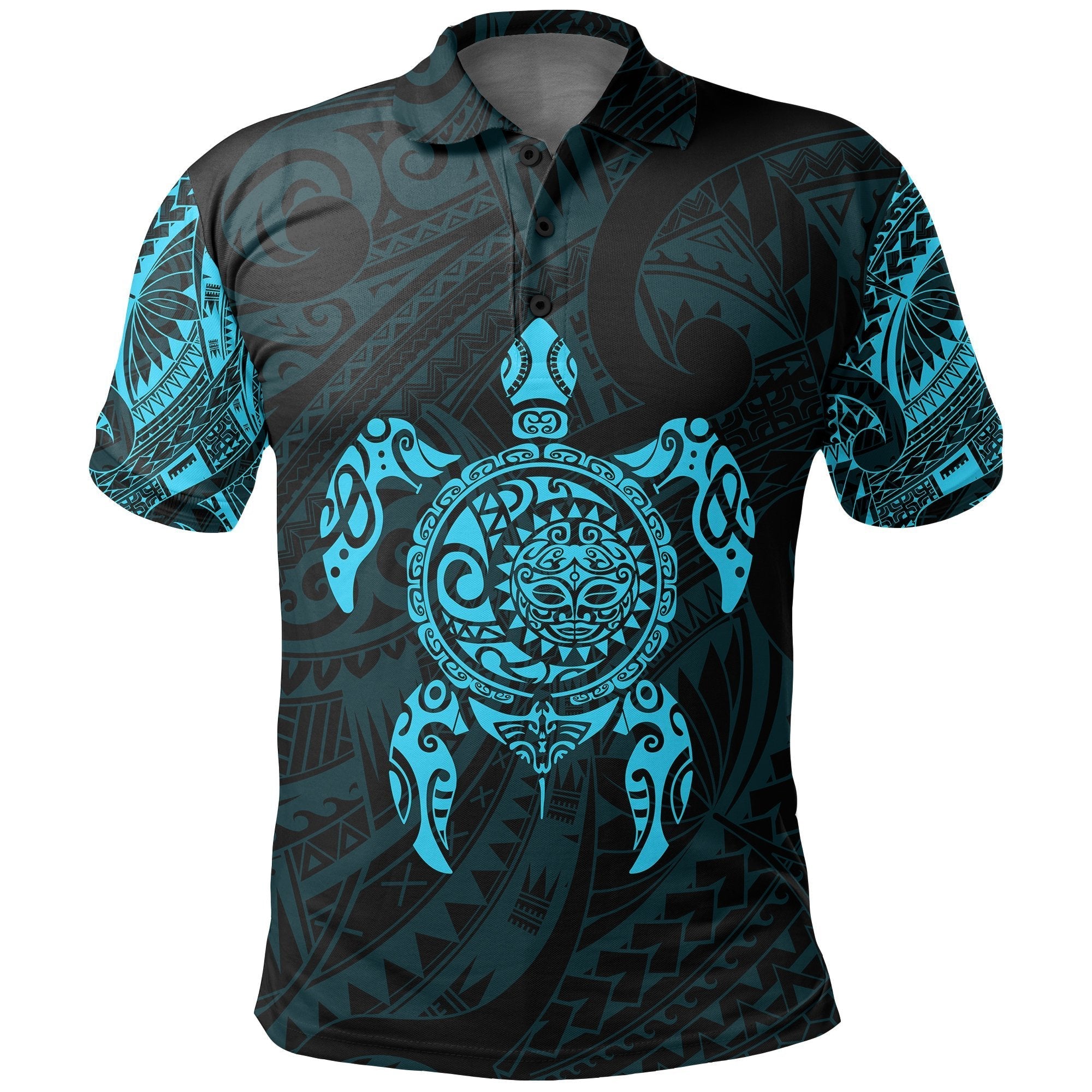 New Zealand Maori Polo, Polynesian Turtle Tattoo Polo Shirt Blue - Vibe Hoodie Shop