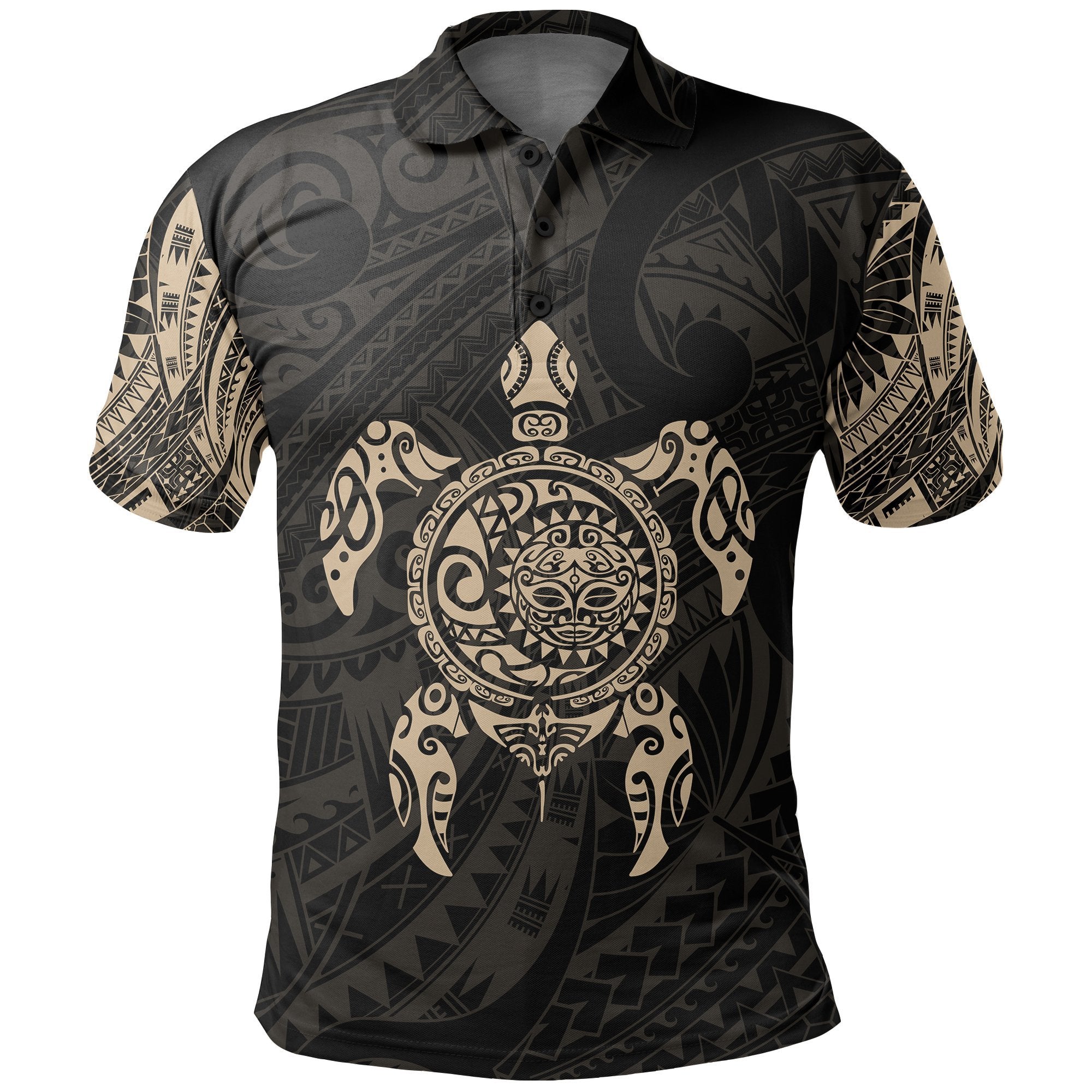 New Zealand Maori Polo, Polynesian Turtle Tattoo Polo Shirt Gold - Vibe Hoodie Shop