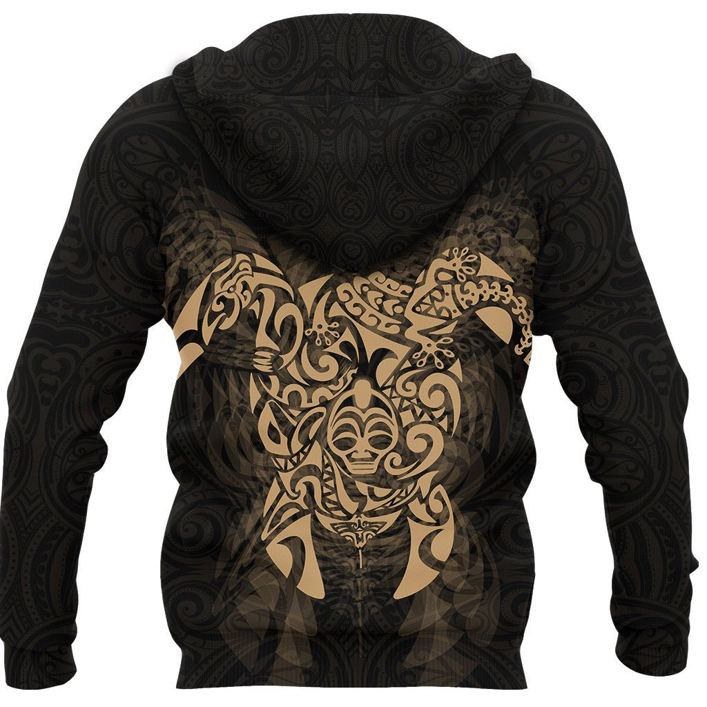 New Zealand Maori Zip Up Hoodie, Wairua Tattoo Turtle Zipper Hoodie - Gold - Vibe Hoodie Shop