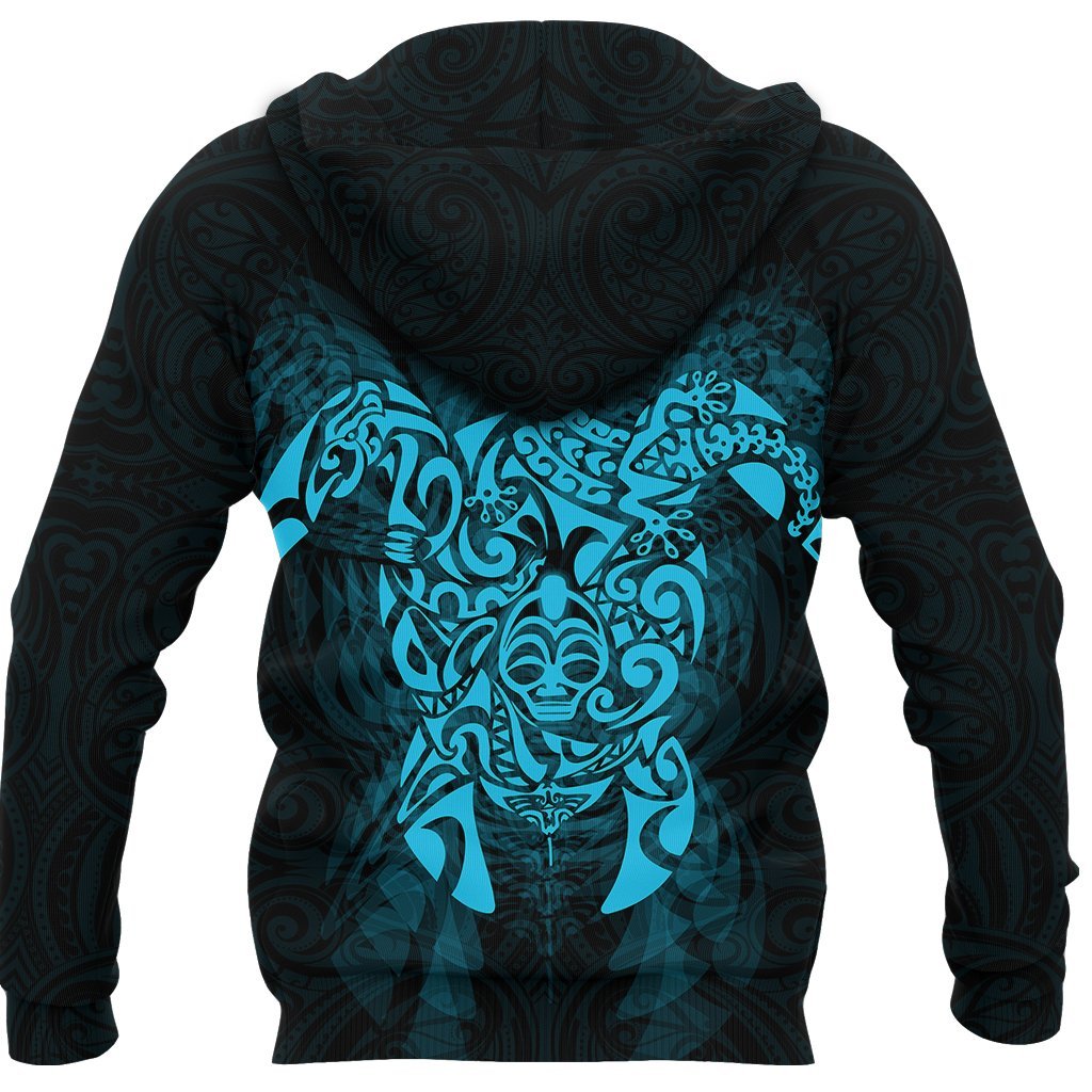 New Zealand Maori Hoodie, Wairua Tattoo Turtle Pullover Hoodie - Blue - Vibe Hoodie Shop